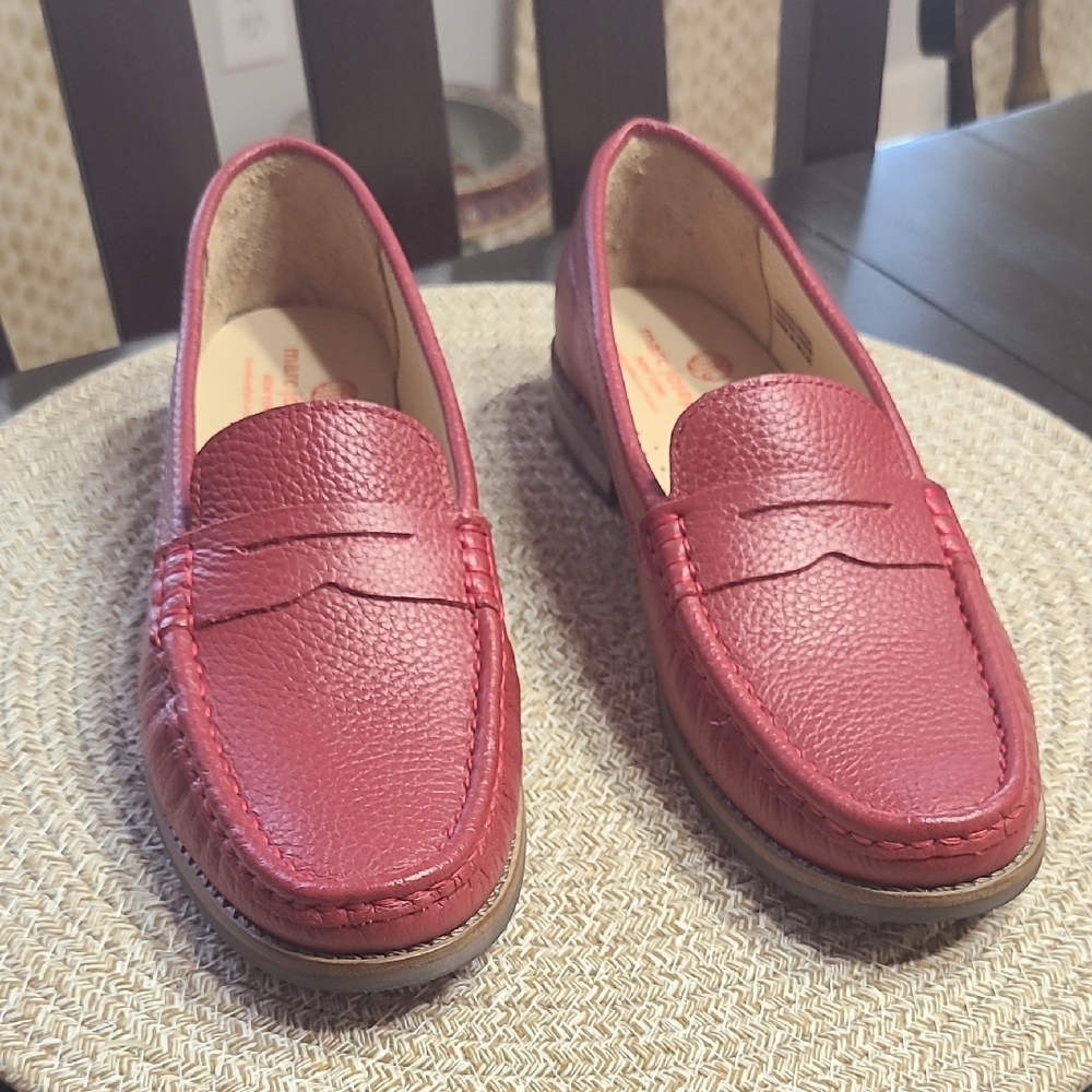 Marc Joseph East Village Deep Red Berry Leather Loafers Size 5